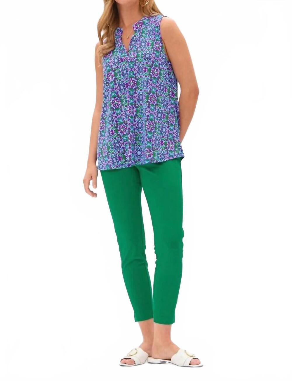 NEW DEAR SCARLETT abstract split neck tank in royal blue